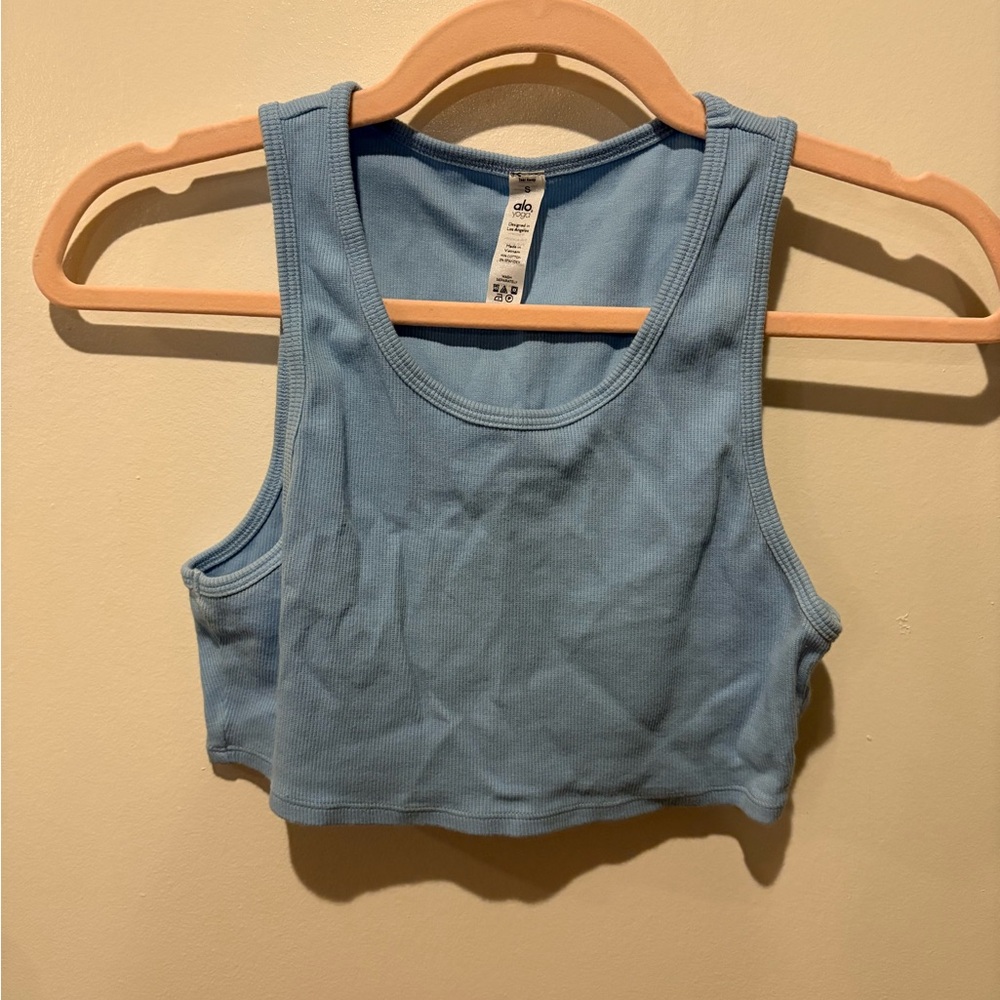 ALO Yoga Blue Fitted Sleeveless Crop Tank Top